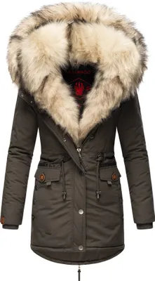 Produktbild von Navahoo Sweety Eleganter Damen Winter Parka mit Kapuze und doppelten Kunstpelzkragen Wintermantel Pelzfrei Vegan Anthrazit Gr. 38 - M
