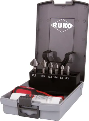 Produktbild von RUKO Kegel- und Entgratsenker-Bit-Satz 90° "Lang" HSS in Kunststoffkassette - 102319RO