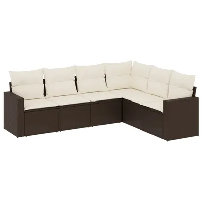 Immagine prodotto di vidaXL set di divani da giardino a 6 pezzi con cuscini in rattan marrone