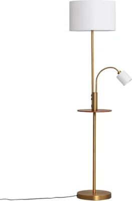 Zdjęcie produktu dla Lampa podłogowa Lindby Aovan, kolor brązowy, półka, złącze USB