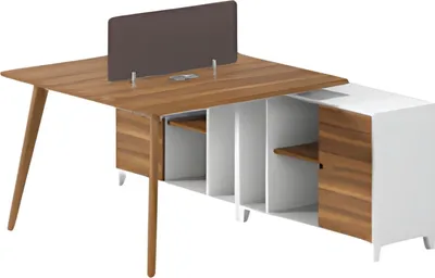 Image de Bureau moderne avec étagère en bois et cloison de séparation design élégant pour le bureau
