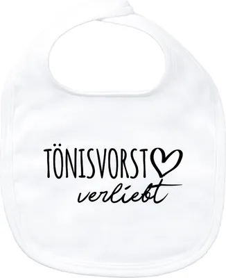 Produktbild von Huuraa Baby Lätzchen Tönisvorst verliebt White Klettverschluss  Baumwolle Latz Geschenkidee
