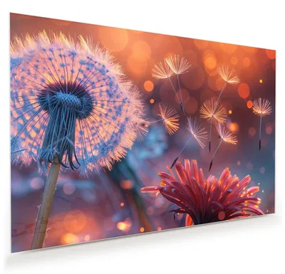 Produktbild von Glasbild 90x60cm in XXL für Wohnzimmer, Schlafzimmer Motiv Pusteblumenglühen