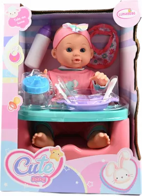Produktbild von Babypuppe mit Hochstuhl & Fütter-Zubehör - 36cm Lebensechtes Neugeborenes Spielset