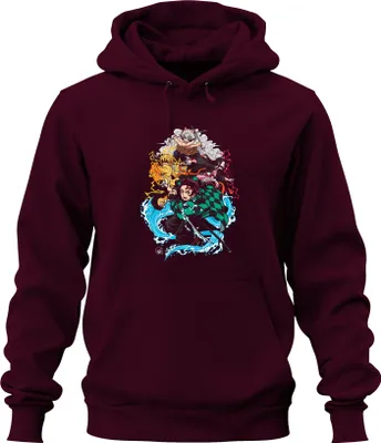 Produktbild von Kimetsu no Yaiba Tanjiro Nezuko Zenitsu Inosuke Anime Geschenk Uni Hoodie Kapuzenpullover, Burgundy, XXL