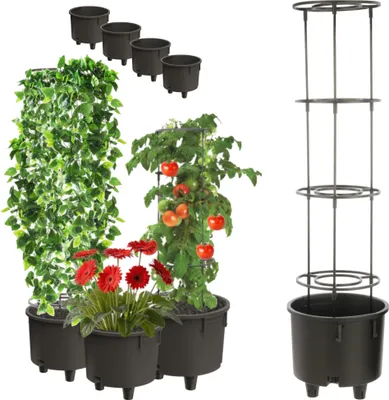 Produktbild von Topfeinsatz 4 Stck Einsatz Blumenstütze Ø28,5cm mit abnehmbarer Rahmen für Kletterpflanzen Modular für Tomaten Bohnen Erbsen Kunststoff Garten Wohnung Gewächshaus Balkon Terrasse Orangerie Gesteck
