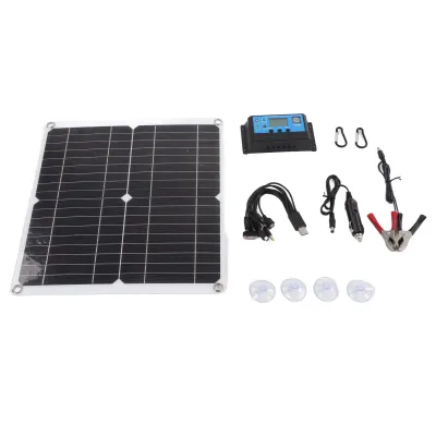 Obrázok produktu pre Súprava solárnych panelov, 20W 12V solárny panel, vonkajšia súprava solárnych panelov, 10A solárny regulátor, monokryštalický solárny panel, DIY solárny panel
