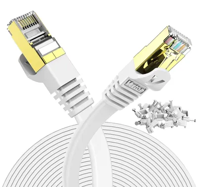 Image de Câble réseau plat Cat 7, pour Ethernet 10 Gigabit, avec connecteurs RJ45 plaqués or - 10 mètres
