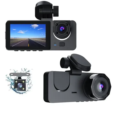 Produktbild von Dashcam, Full HD, Hochauflösende 1080P Aufnahmen, 3-Kanal, mit Loop-Aufnahm, 24-Stunden Parkmonitor, 170°-Weitwinkel-Autokamera