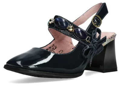 Produktbild von Laura Vita Damen Pumps Slingback Leder Schleife Dekorsteine HICMIMO 16, Größe:38 EU, Farbe:Blau
