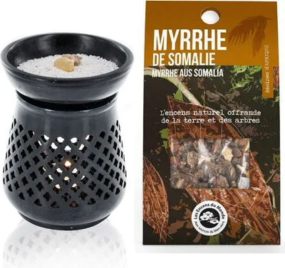 Produktbild von Diffusor für Räucherstäbchenhalter aus schwarzem Stein + Harz der Somali-Myrrhe