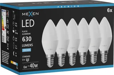 Obrázek produktu pro Mexen Nova 6x LED žárovka E14, C37, 6W, Studená - 6500K, 630 lm - L102-E14-0665-01x06