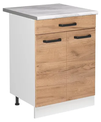 Zdjęcie produktu dla Szafka pod zlew Vicco R-Line Dąb goldkraft/Biały 60 cm blat roboczy Marmur, Model 73010