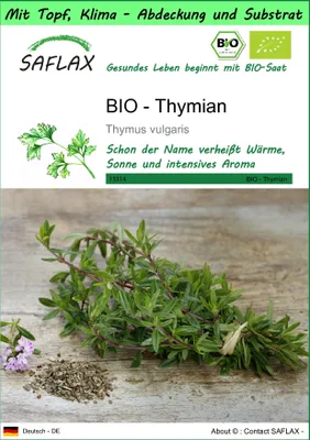 Produktbild von SAFLAX Garden to go - BIO - Thymian - Thymus vulgaris - 800 Samen - Mit Topf, Klima - Deckel und Anzuchtsubstrat