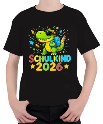 Obrázok produktu pre Tričko s motívom dinosaurov pre chlapca, vhodné na začiatok školskej dochádzky v roku 2026, s motívom T-Rexa, čierna farba, veľkosť 128