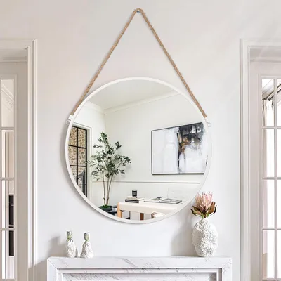Image de Miroir mural rond avec cadre en bois pour décoration