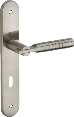 Image de Ensemble de poignées pour porte de chambre Diane trou de clé, carré 7mm, entr'axes 195mm, nickelé brossé - THIRARD