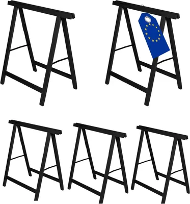 Produktbild von MODO24 Holzbock, 5er Set, Klappbock, Arbeitsbock, Sägebock, Tapezierbock, Klappbar, Massivholz Kiefer, Belastbar, Stabil, 73x73x44 cm, Schwarz, SDKM