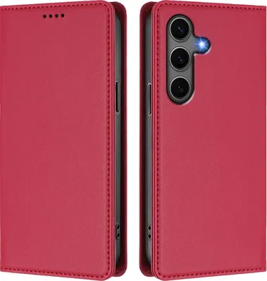 Produktbild von Handyhülle für Samsung Galaxy S25+ / S24+, Kunstleder Klapphülle Stoßfeste Magnetische Hülle mit Ständer Rot