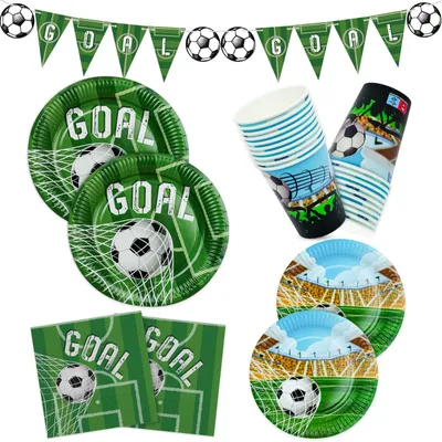 Image de Solidchoice - Vaisselle jetable pour fêtes de football - Assiettes, serviettes et gobelets