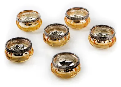 Produktbild von 6 Teelichtgläser Hochzeit Tischdekoration Gold antik kleine Teelichthalter Glas Tischdeko 6 cm