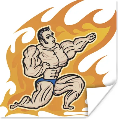 Produktbild von MuchoWow® Poster Eine Illustration eines Bodybuilders in einer Flamme 50x50 cm - Wohnzimmerdekoration