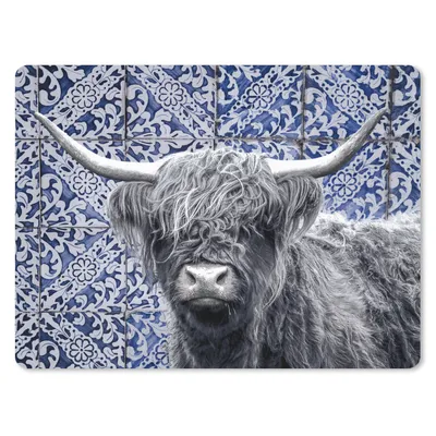 Produktbild von MuchoWow® Mauspad Mousepad Delfter Blau - Schottischer Highlander - Schwarz - Weiß 23x19 cm - Mousepads - Maus Mat - Pad - Mausunterlage - Schreibtischunterlage - Mauspad