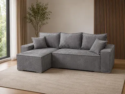 Produktbild von Sofa Fabio 210x160x65 cm, L-Form Sofa, Schlaffunktion, Modern Couch mit mit Bettkasten, Schlafsofa, Eleganter Lincolnstoff, Grau, Links
