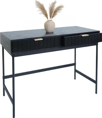 Obrázok produktu pre Konzolový stolík HWC-O41, telefónny stolík úložný stolík, priemyselná zásuvka melamín 85x100x40cm ~ vzhľad dreva čierna