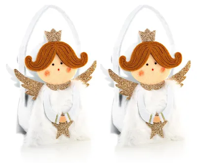 Produktbild von 2 Engel Geschenktaschen aus Filz - zum Befüllen weiß gold 14 cm