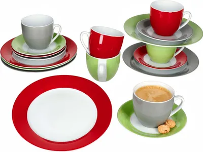 Produktbild von 18tlg Kaffeeservice Variant Trio Porzellan 6 Personen Tassen Untertassen Teller