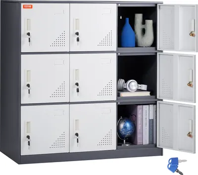 Immagine prodotto di VEVOR armadietto spogliatoio, armadietto a 9 ante, armadietto guardaroba con 9 scomparti, capacità di carico 30 kg, armadietti per ufficio, casa, scuola