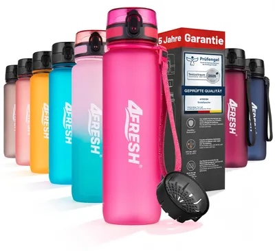 Produktbild von 4FRESH Trinkflasche 1000 ml aus Tritan – BPA-freie Wasserflasche mit Sieb, auslaufsicher, 1-Klick-Öffnung & Trageschlaufe