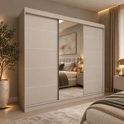 Productafbeelding van KSHOMECONCEPT Garderobekast Malika, 240 cm, kasjmierkleur, met spiegel en 4 lades