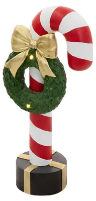 Produktbild von ECD Germany Zuckerstange Dekofigur mit LED-Beleuchtung Weihnachtsdeko Innen Zuckerstange Stab mit Kranz und Schleife Weihnachtsfigur Batteriebetrieben