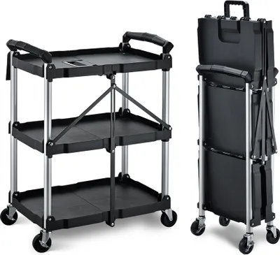 Immagine prodotto di Carrello da portata pieghevole BPT con ruote, carrello pieghevole con 3 ripiani, carrello da cucina per uso esterno e domestico