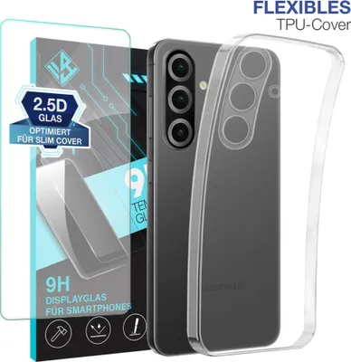 Produktbild von Handyhülle für Samsung Galaxy A26 5G mit 9H Displayglas Displayschutz Hülle Transparent Flexibel Elastisch Case Cover Backcover Schutzhülle