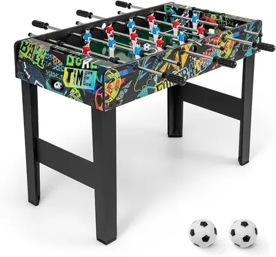 Imagen del producto de Tischkicker para niños y adultos, 2 en 1: mesa de futbolín con patas desmontables, incluye 2 pelotas, 14 jugadores y 2 contadores de puntos. Mesa de futbolín, ideal para fiestas y reuniones