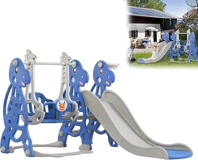 Productafbeelding van Glijbaan voor kinderen, 4-in-1, speelplaats met basketbalring, extra lange glijbaan, schommel, eenvoudig op te zetten babyglijbaan voor binnen en buiten, geschikt voor de tuin (175x40x105cm)