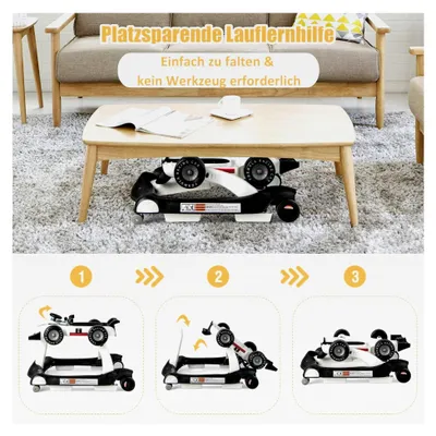 Produktbild von Lauflernhilfe, 4 in 1 Autoförmiger Lauflernwagen mit einstellbarer Geschwindigkeit, Musik und Licht, Höhenverstellbar und Klappbar, Gehfrei für Babys ab 6 Monaten (Weiß)