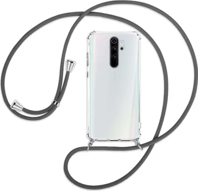 Produktbild von Handykette Backcover-Schutzhülle mit Band (Metall silberfarben) für Xiaomi Redmi Note 8 Pro - dunkelgrau