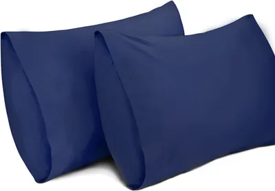 Image de Lot de 2 housses de coussin, 100% coton, respirantes, pour coussin de 50 x 75 cm, bleu clair