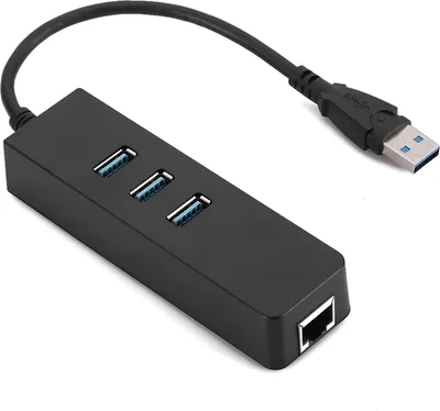 Imagen del producto de Adaptador convertidor de Ethernet USB 3.0 DM HE27 RTL8153 con concentrador (HUB) de 3 puertos 3.0 a RJ45, no requiere instalación de controladores