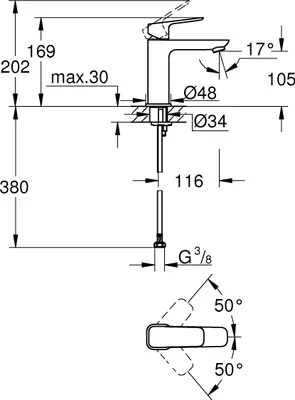 Immagine prodotto di GROHE Cubeo Mitigeur monocommandé pour lavabo, M-Size, saillie 116mm, sans vidage, 1017552430, 1017552430