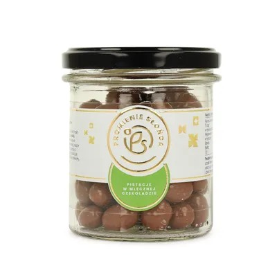 Zdjęcie produktu dla Pistacje w Mlecznej Czekoladzie w Słoiczku 180 g