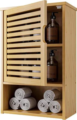 Immagine prodotto di Armadio a muro in bambù per il bagno - Organizzatore sopra la toilette - Naturale