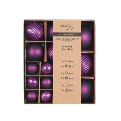 Produktbild von Inge‘s Christmas Decor 16420P418, Kugel-Weihnachtsschmuck, Glas, Violett, 16 Stück(e)