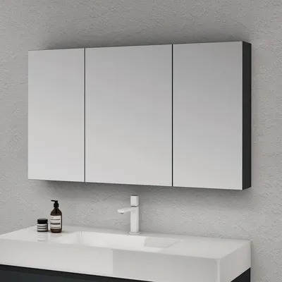 Immagine prodotto di doporro Armadietto a Specchio 120x15x70cm, Specchio da Parete con 3 Ante in Legno Antracite opaco Spiegelschrank 02
