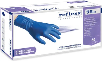 Produktbild von Reflexx R98 Chlorierte, puderfreie Latexhandschuhe 18,5gr Kat.3 Blau 50 Stück M