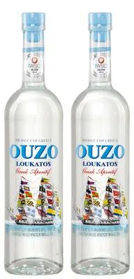 Produktbild von Ouzo Loukatos 2x 0,7l 38% Vol. | Milder Ouzo aus Patras | + 20ml Jassas Olivenöl